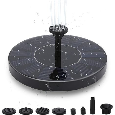 TolleTour Fuente Solar Bomba de Estanque para Peceras 6 Chorros Fuente Solar 1.5W con 6 Cabezas de Pulverización Diferentes para Estanque de Jardín, Baño de Aves, Cubeta para Peces, Pequeño Estanque