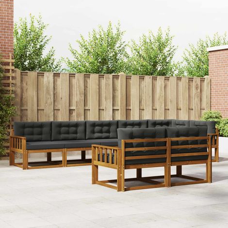 Outdoor-Sofagarnitur mit Kissen 8 pcs Natur und Anthrazit