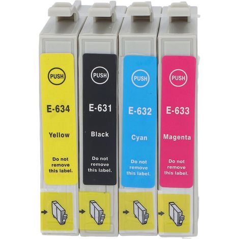 Cartouche d'encre 4 pièces, couleurs vives, débit fluide, grande capacité, pack combo BK C M Y pour imprimante T0631 T0632 T0633 T0634 (1/5)
