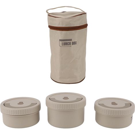Récipient alimentaire isolé Beige 316 rond en acier inoxydable scellé anti-fuite avec sac boîte à Bento pour le bureau scolaire 3 pièces. (1/5)