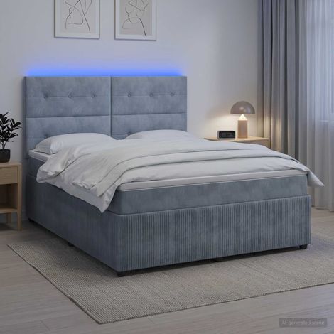 Lit boxspring LED avec matelas Gris foncé 140 x 190 cm Velours (1/5)