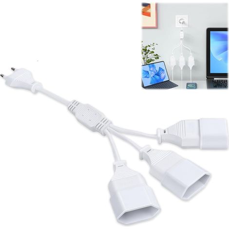 Rallonge Plate 3 en 1 pour Une Utilisation en Intérieur TV, Moniteur, PC  250 V / 2,5 A, 1 Prise vers 3 Sorties, pour Appareils à 2 Broches, Usage Intérieur, (0,5 m Blanc) (1/5)