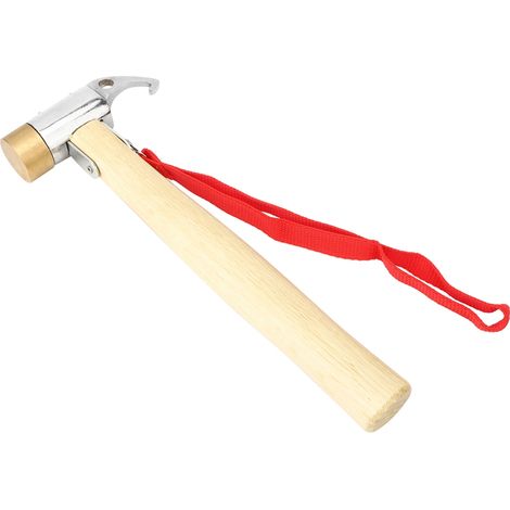 Marteau de camping multifonction à tête en cuivre et manche en bois, crochet pour piquet de tente argenté, matériel portable pour l'alpinisme (1/5)