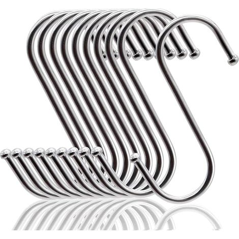 20 Crochets en S, Crochets en Métal Multifonctions Pour Cuisine Salle de Bain Chambre à Coucher Bureau Jardin (Argent) (Large) (1/3)