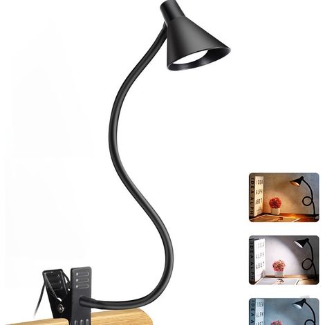 2er Set Schwarze LED-Klemmleuchten mit flexiblem Schwanenhals, Präzise Lesebeleuchtung, 3 Intensitätsstufen, Für Büro, Nachttisch, Regal, Schlafzimmer, Platzsparend