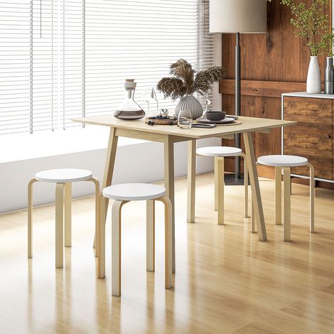 Juego de 4 taburetes redondos apilables, moderno conjunto de taburetes de madera con base antideslizante, sillas apilables sin respaldo con patas curvas para cocina, bar, comedor, oficina, Ø40x45 cm,  (1/5)