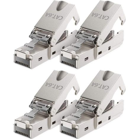 4x CAT 6a Connecteur Réseau RJ45 Sans Outil avec Connexion LSA pour Câbles D'installation Rigides Câble LAN Blindé 10 Gbit/s Boîtier Métallique CAT6a (1/4)