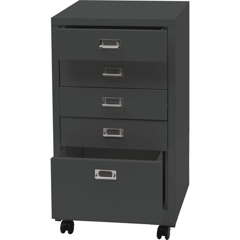 Roll container HHG-456, cajonera armario archivador de acero, metal 75x40x41cm 5 cajones, gris oscuro