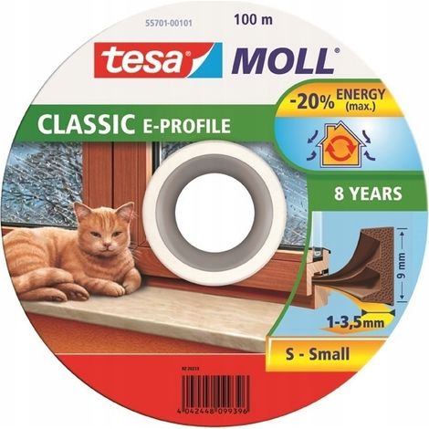 Guarnizione autoadesiva TESA per finestre e porte, gomma, profilo E, marrone, 100 m x 9 mm