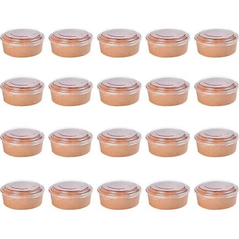 20 bols jetables en papier kraft pour salade de fruits, contenants alimentaires, cadeaux de fête (473 ml, avec couvercle) (1/3)
