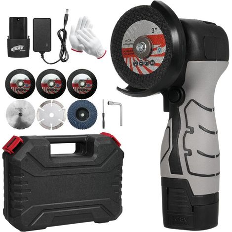 Smerigliatrice angolare senza fili da 7000 giri/min - Mini smerigliatrice elettrica con 2 batterie da 16,8 V 2000 mAh e disco abrasivo per tagliare piastrelle lucidate, legno, pietra e acciaio.