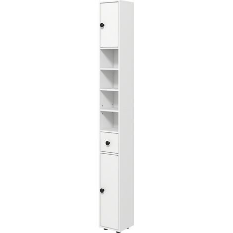 Colonne de rangement armoire haute pour salle de bain 1 tiroir 4 étagères réglables et 2 placards 20 x 20 x 180 cm blanc (1/5)