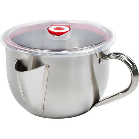 Separatore di grasso in acciaio inox 304 da 1000 ml con coperchio e spazzola, multiuso, per piani cottura a induzione, filtro olio. (1/5)