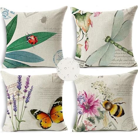 Waterproof Outdoor Cushion Decorative Cushion Cover 4 Cushions 40 x 40 cm Garden Cushions Flowers and Butterflies Outdoor Garden Cushion Cover (1/5)