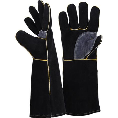 Gants résistants au feu et à la chaleur extrêmes, cuir avec coutures en kevlar, parfaits pour cheminée, poêle, four, grill, soudage, barbecue, mig, support à marmite, traitement des animaux(14 pouces) (1/5)