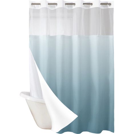 1 Ensemble rideau de douche, tissu imperméable, fenêtre maille, doublure clipsable, pour salle de bain (1/5)