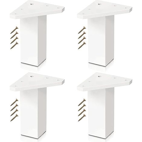 Lot de 4 Pieds pour Meubles Blancs – Vis Incluses, Couleur Blanc - Pieds DIY en Résine ABS pour Tables, Meubles de Salle de Bains, Armoires, Etagères (10 cm) (1/5)