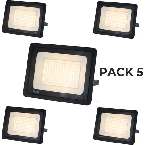 Pack 5 projecteurs LED extérieurs IP65 100W 9500 lm 3000K lumière chaude