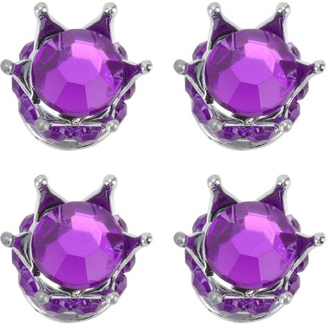 Lot de 4 bouchons de valve de roue de pneu, style couronne diamant, universels pour voitures, camions et vélos, violet (1/5)