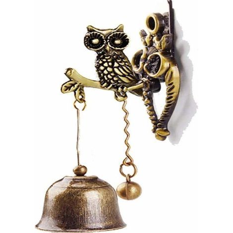 Cast iron doorbell with owl design, Feng Shui style, owl motif for decoration, antique chime, garden entrance (1/5)