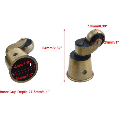 Set di 4 ruote girevoli rotonde in metallo, alte 6,3 cm, per mobili, sedie, tavoli, bronzo (1/2)
