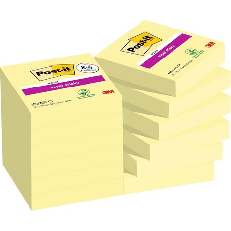 Lot promotionnel de notes adhésives Post-it Super Sticky Notes : 8 blocs + 4 (90 feuilles/bloc), 76 x 76 mm, adhésif puissant, idéal pour les notes, les listes de tâches et les rappels. (1/5)