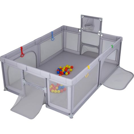 COSTWAY Box Neonati 210 x 150 cm, Recinto Bambini Pieghevole con Canestro da Basket e 2 Porte da Calcio, Parco Giochi con 50 Palline, 4 Anelli e Borsa Trasporto, per Bambini 0-3 Anni (1/5)