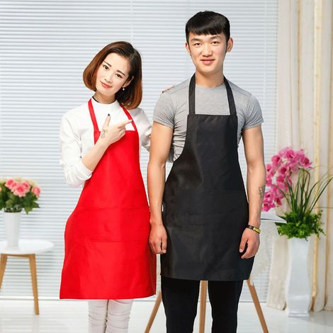 Tablier de cuisine unie noire avec doubles poches, bretelles croisées, en polyester doux pour chef et usage domestique (1/5)