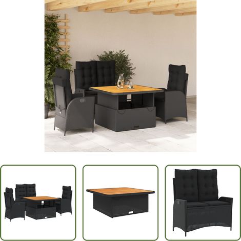 vidaXL Relaxsessel - 4-tlg. Garten-Essgruppe mit Kissen Schwarz Poly Rattan (1/5)