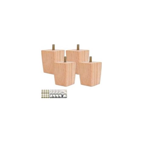Set de 4 Pieds de Lit en Bois avec Plaques de Montage et Vis - Hauteur de 5cm (1/5)