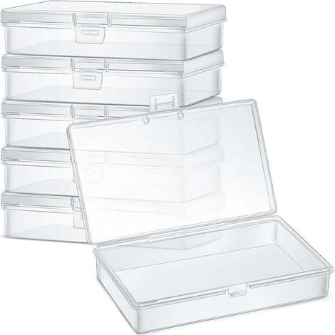 Lot de 6 mini-conteneurs de rangement en plastique transparent pour petits objets, perles, bijoux, cartes de visite et objets artisanaux (13,2 x 7,6 x 3 cm) (1/4)