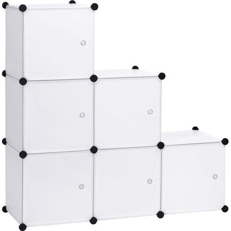 DIY Plastic Bedroom Wardrobe made of modules with a door for storing clothes, accessories, toys, books, shoes, 6 cubes 96x30x96cm (WxDxH), White (1/5)