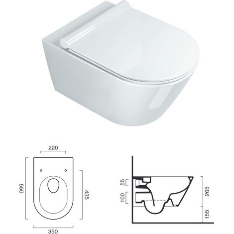 Vaso Wc sospeso Zero 55 newflush (Scarico senza brida). Bianco lucido. 0111550001