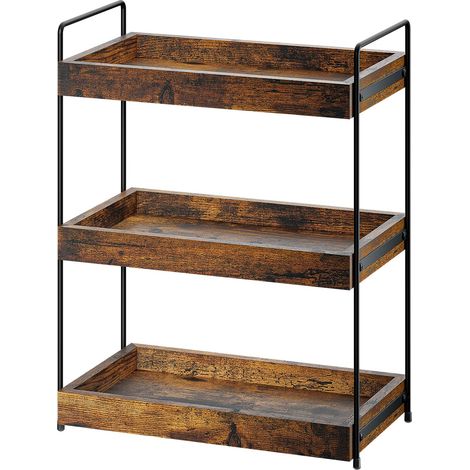 Étagère à épices amovible à 3 étages - Étagère de douche moderne - Plan de travail en bois pour salle de bain - Organiseur de rangement multifonction - Étagère sous meuble - Étagère d'évier (1/5)
