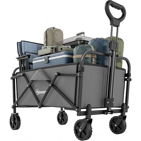 Carriola da giardino pieghevole per tutti i terreni, capacità 66 litri, carico massimo 68 kg, manico regolabile, 81 x 45 x 89 cm, grigia.