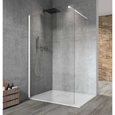 VARIO WHITE Panneau de douche monobloc en verre, montage mural, verre clair, 800 mm (1/3)