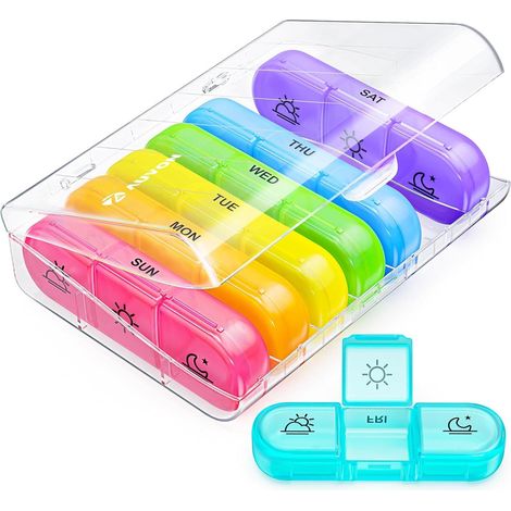 Pilulier hebdomadaire pour 3 doses par jour, grand pilulier de 7 jours avec compartiment séparé, pilulier portable pour médicaments, vitamines et huile de poisson (1/5)
