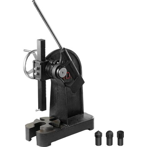Presse à Crémaillère, Presse à Arbre à Cliquet de 3 T, avec Levier et Volant, Hauteur Max. 310 mm, Presse à Poinçonner Manuelle de Bureau en Fonte, pour Estampage, Pliage, Étirement, Formage (1/5)