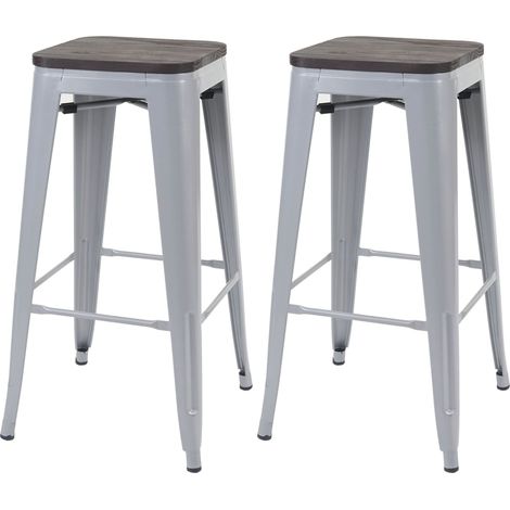 Set 2x sgabelli bistrot design industriale HHG-392 legno metallo verniciato grigio