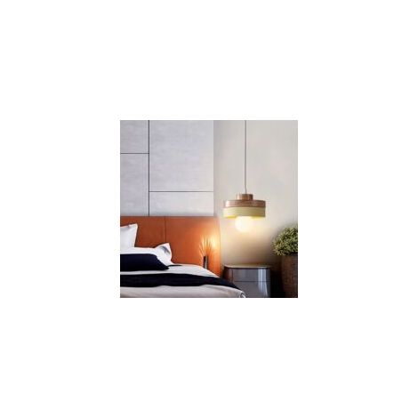 Lampe Pendante Ronde en Bois Massif - EINNENFFER - Jaune Clair, Design Industriel, Câble Ajustable, Culot E27 Standard, Parfaite pour une Décoration Moderne