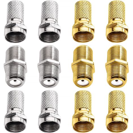 12 Pièces F-Connecteur Set, Connecteurs F à Vis et Coupleur de Type-F, Connecteur d'Adaptateur Sat, pour Antenne Satellite, Or, Argent (1/5)
