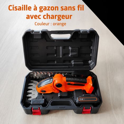 Taille-haie sans fil portatif 24V orange avec batterie, chargeur et coffret orange 24v 13011 2.5 40 × 13,7 × 23,8 cm 2,5 kg – Livraison gratuite