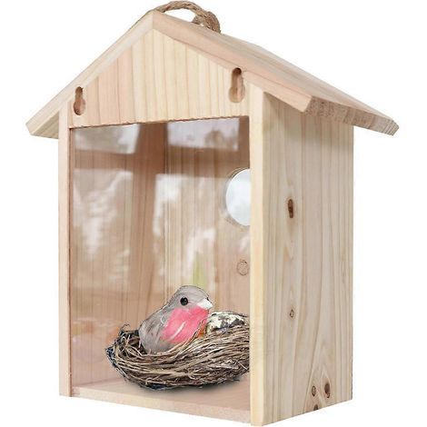 Nichoir en bois pour fenêtre extérieure, boîte à oiseaux transparente - Visible (1/4)