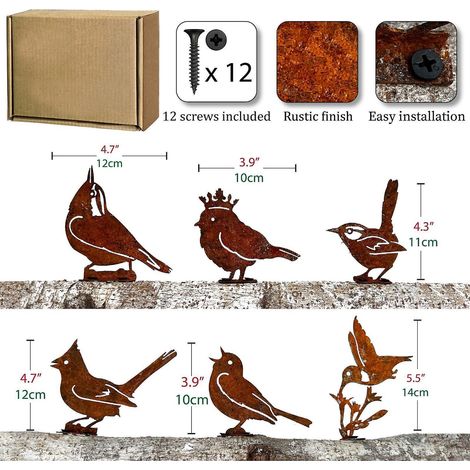 six Oiseaux Ornements De Jardin En Mtal Pour Cltures, Dcorations D'extrieur Et De Maison, Dcoration De Jardin, Sculptures, Silhouettes En Fonte, A (1/5)