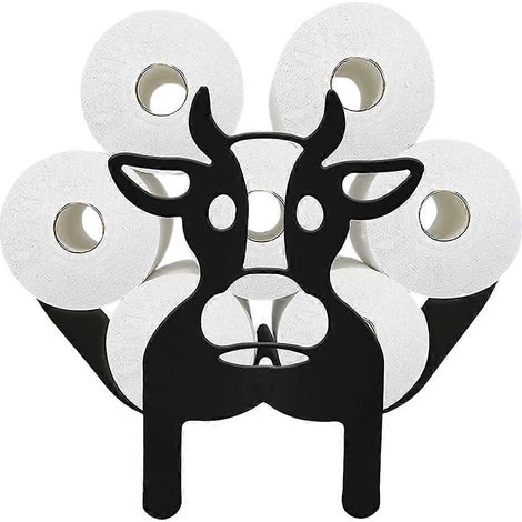 Porte-papier toilette vache pour 8 rouleaux supplémentaires, support décoratif et amusant, rangement pour papier toilette sur pied, style ferme, salle de bain (1/5)