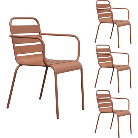 M&S – Lot de 4 chaises de jardin en métal terracotta avec accoudoirs – Traitement antirouille – Dossier plein pour confort – Dimensions 52,5 x 58 x 83 cm