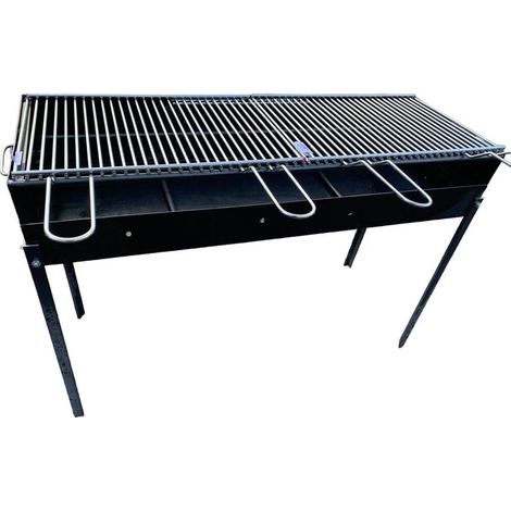 Barbecue in Ferro con 2 Griglie in Acciaio,Artigianale, Regolabile in 2 Altezze 100x38 cm, Piedi Estraibili, Portatile per Esterni