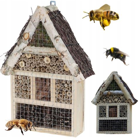 Hôtel à insectes pour abeilles maçonnes, en bois naturel, 26 x 9 x 36 cm (1/5)