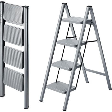 Escabeau 4 marches, Escabeau Pliante avec pédale antidérapante, échelle en Acier Robuste, Léger et Portable pour la Maison, Capacité 150kg (1/5)