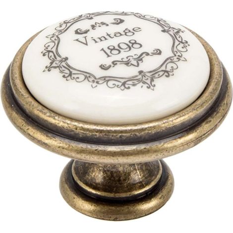 Tirador de mueble de 35 mm con acabado de porcelana bronce vintage – Diseño vintage de 1898 – Altura 27 mm – Sin tornillos para la renovación de muebles (1/2)